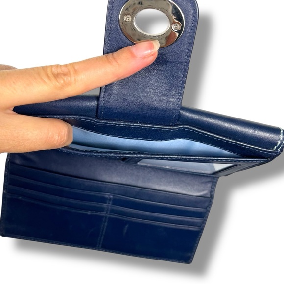 COACH Navy Blue Leather Turnlock Wallet Contrast Stitching Card Holder Classic - Picture 10 of 10